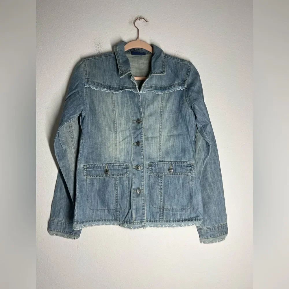 Inside By Campus Jacket Womens Medium Classic Button Pockets Denim Cotton Lace